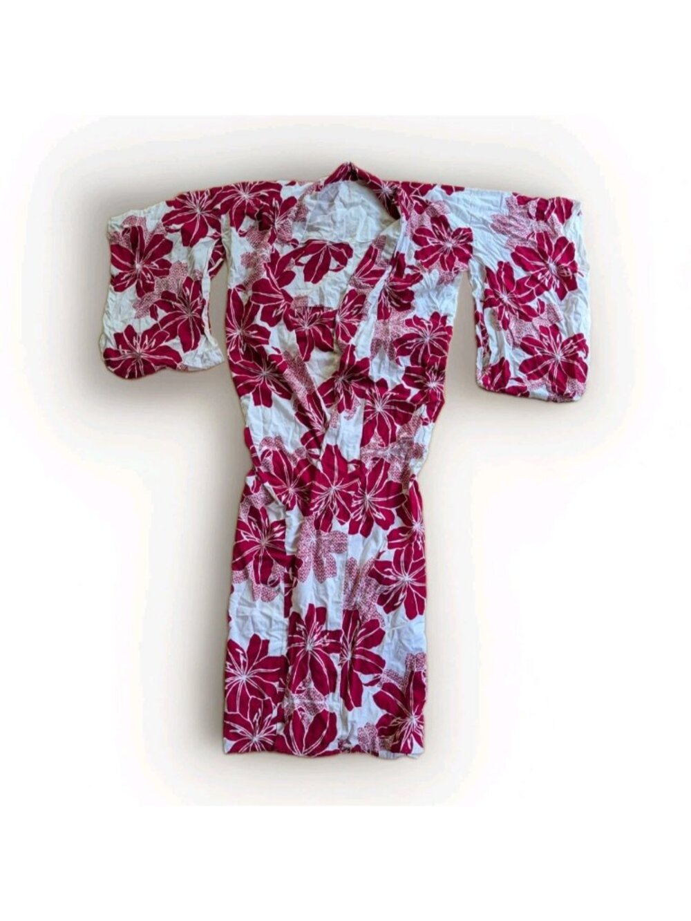 Japanese Kimono / Yukata Robe Red Floral Kansai w/ Accessories From Japan